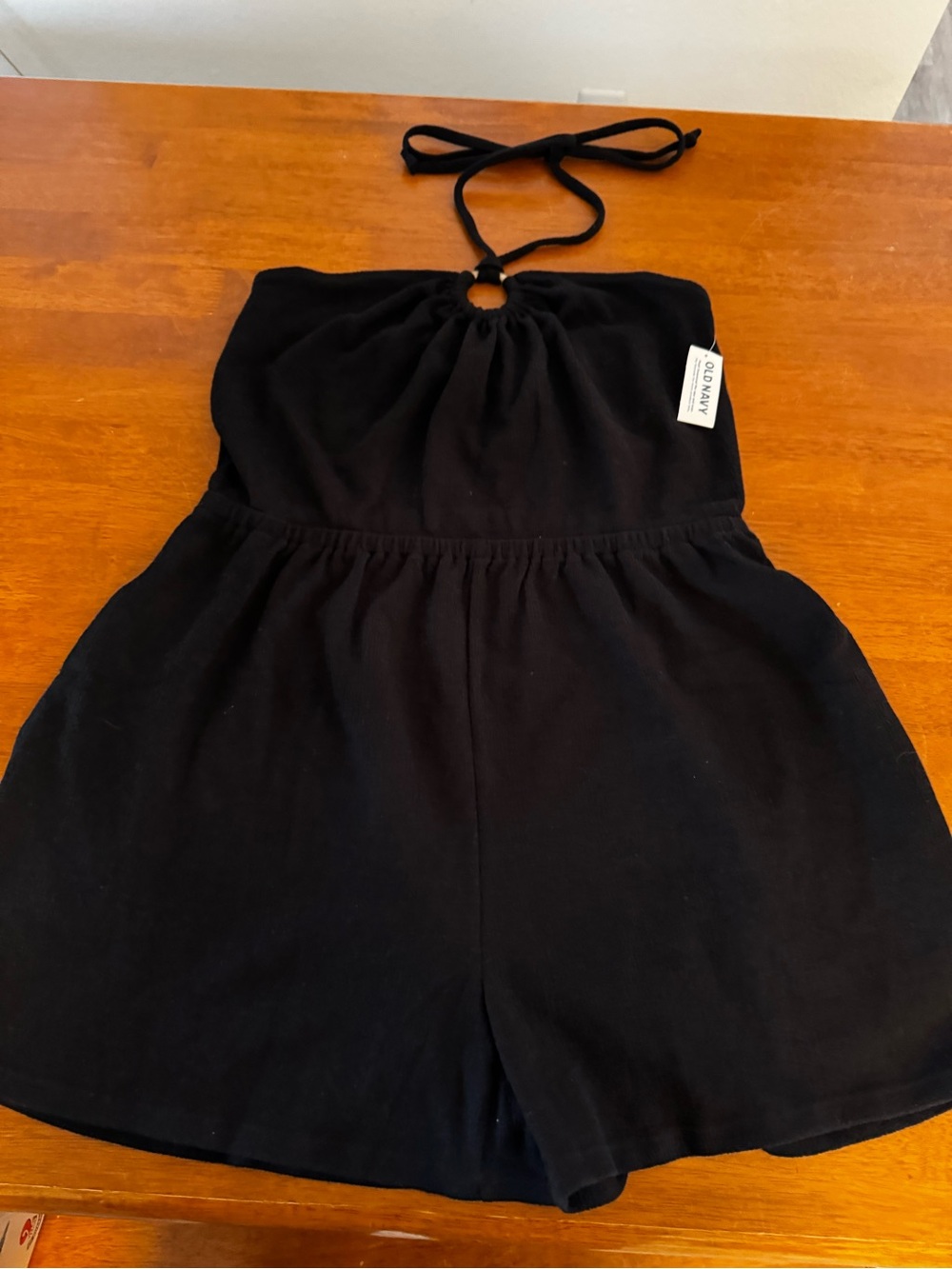 Old Navy Black Halter Romper Shorts with Ring Detail